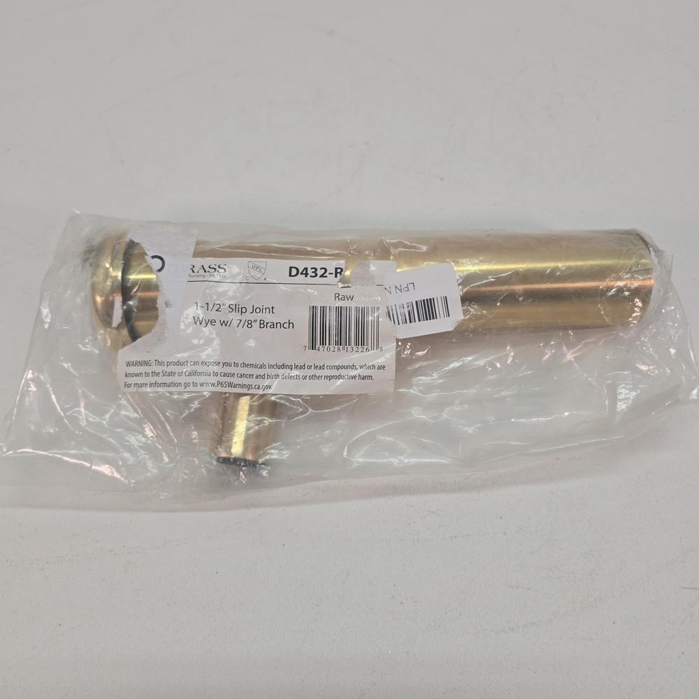 Westbrass D432-RAW 1-1/2" x 8" Slip Joint Wye w/7/8" Branch Polished Brass